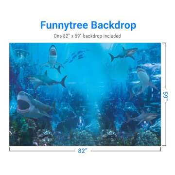 Funnytree 7x5FT Shark Under The Sea World Photography Backdrop for Birthday Party Banner Decor Aquarium Ocean Background Photo Booth