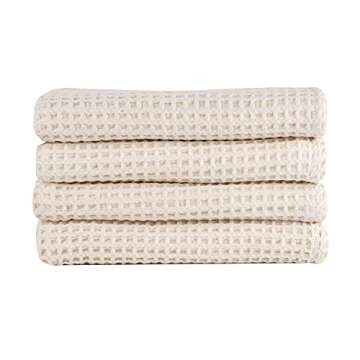 1888 Mills Mill & Thread, 4-Piece Waffle Weave Bath Towel Set, Natural (Unbleached Cotton)