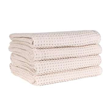 1888 Mills Mill & Thread, 4-Piece Waffle Weave Bath Towel Set, Natural (Unbleached Cotton)