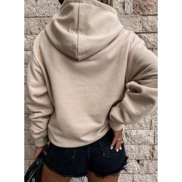 SHEWIN Hoodies for Women Trendy Long Sleeve Solid Lightweight Pullover Sweatshirts Soft Loose Hooded Sweatshirt Fall Tops for Women 2024,US 0-2(XS),Apricot