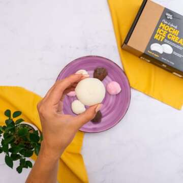 Global Grub Original DIY Mochi Ice Cream Kit - Kit Includes Sweet Rice Flour, Potato Starch, Matcha Powder, Cocoa Powder, Ice Cream Mochi Maker, Dough Cutter, Cooking Instructions. Makes 32 Pieces