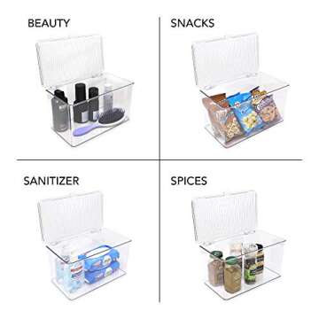 Isaac Jacobs Large Stackable Organizer Bin (10.75” x 6.5” x 6.1”) w Hinged Lid Clear Storage Box Home Office School Fridge Bathroom Kitchen Pantry Container BPAFree Food Safe (Large Clear)