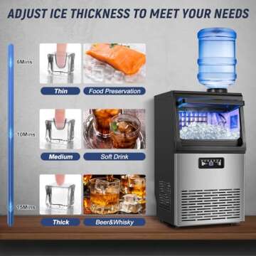 Commercial Ice Maker Machine 100LBS/24H with 20LBS Storage Bin, Gallon Water & Facuet Water Inlet, 36PCS 15" Wide Undercounter/Freestanding Ice Maker Machine for Home Bar Outdoor, Self Cleaning