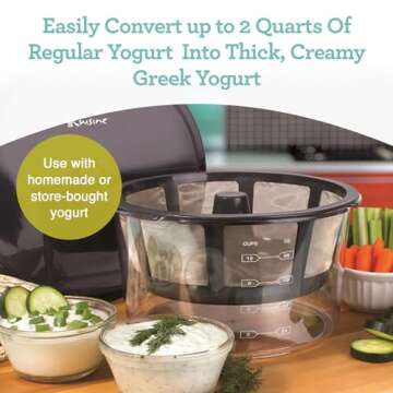 Euro Cuisine GY60 Greek Yogurt Maker with Ultra Fine Mesh Stainless Steel Strainer Basket, BPA Free, Patented Greek Yogurt Strainer, Ideal for Healthy Homemade Yogurt, Dips, and Desserts