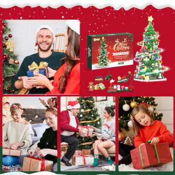 Advent Calendar 2024 Adult Teen Boy Girls Kids Christmas Tree Building Set Toys with Led light, Holiday 24 Days Christmas Countdown Calendars Xmas Tree, Fun Cute Christmas Gifts (1083 PCS)