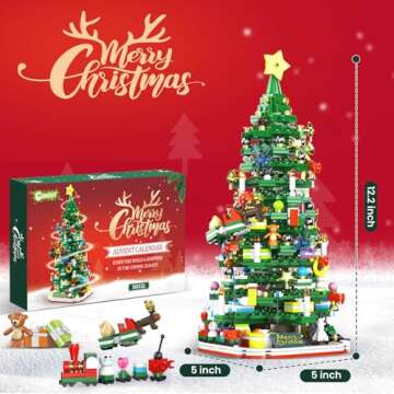 Advent Calendar 2024 Adult Teen Boy Girls Kids Christmas Tree Building Set Toys with Led light, Holiday 24 Days Christmas Countdown Calendars Xmas Tree, Fun Cute Christmas Gifts (1083 PCS)