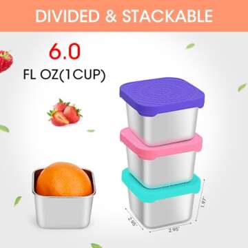 Haldane Mini Snack Containers for Toddler, Stainless Steel Lunch Box for Kids, Leak-Proof Small Food Containers with Lids, Metal Snack Boxes for Daycare Schools, Easy Open Stackable（6oz*4）