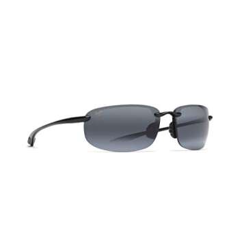 Maui Jim Men's and Women's Hookipa Polarized Rimless Sunglasses, Gloss Black/Neutral Grey, Large