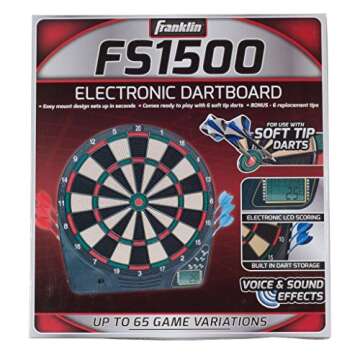 Franklin Sports Electronic Dart Board Sets - Soft Tip Electric Dartboard With Digital Scoreboard - (6) Darts Included, 15"