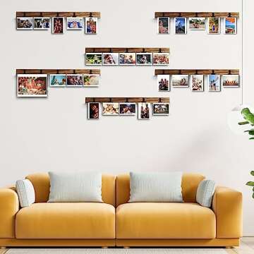 Aiyome 6 Wooden Wall Hanging Photo Frames With 27 Clips, Decorative Collage Picture Frame