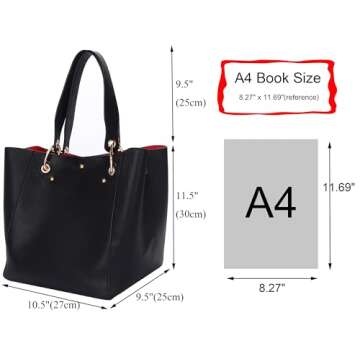 SQLP Large Work Tote Bag for Women - Stylish Black Designer Handbag