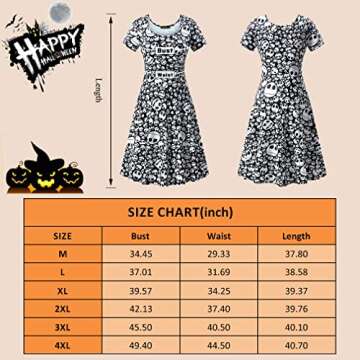 NASHALYLY Women's Halloween Dress Short Sleeves Printed Vintage Style A-Line Party Dresses(W122，M)