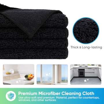 HOMEXCEL Microfiber Cleaning Cloth Black, 12 Pack Premium Microfiber Towels for Cars, Lint Free, Scratch-Free, Highly Absorbent, Reusable Cleaning Rags for Car, Household, Kitchen, 11.5"X11.5"