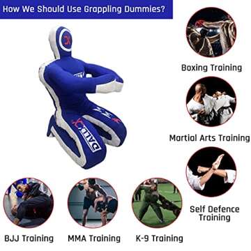 DALLX MMA Grappling Dummy BBJ Wrestling Brazilian Jiu Jitsu Punching Bag Judo Karate Throwing Boxing Fighting Dummy Self Defense Sitting Position – UNFILLED (Blue White, 5FT)