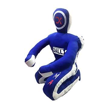 DALLX MMA Grappling Dummy BBJ Wrestling Brazilian Jiu Jitsu Punching Bag Judo Karate Throwing Boxing Fighting Dummy Self Defense Sitting Position – UNFILLED (Blue White, 5FT)