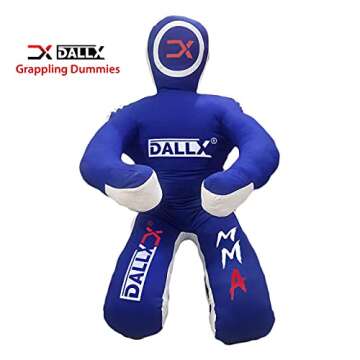 DALLX MMA Grappling Dummy BBJ Wrestling Brazilian Jiu Jitsu Punching Bag Judo Karate Throwing Boxing Fighting Dummy Self Defense Sitting Position – UNFILLED (Blue White, 5FT)