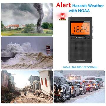 Greadio NOAA Weather Alert Radio, AM FM Portable Radio, Transistor NOAA Radio with Best Reception, Battery Operated by 2 AAA Batteries, LCD Display, Earphone Jack, Digital Clock Pocket Radio