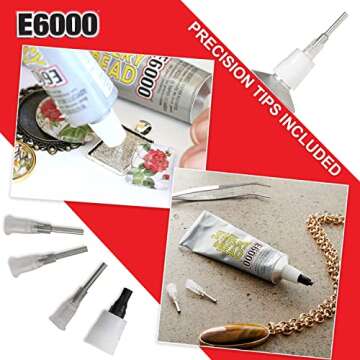 E6000 Adhesive Rhinestones Glue for Crafts, Jewelry and Bead E6000 Clear Glue with Precision Tips & 5 Dotting Pen Tool, Jewelry Glue for Making Nail Art, DIY Crafts, Makeup, Shoes, Jewelry Making