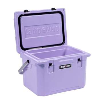 CAMP-ZERO 21 Quart Rotomolded Hard Cooler - Insulated Ice Chest with 4 Cup Holders - Bear-Proof Travel Ice Box for Beverage, Drink, BBQ, Fishing, Camping, Outdoor, Purple/Lavender