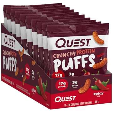 Quest Nutrition Crunchy Protein Puffs, Spicy, 17g Protein, 3g Carbs, Gluten Free, Baked, 10 Count