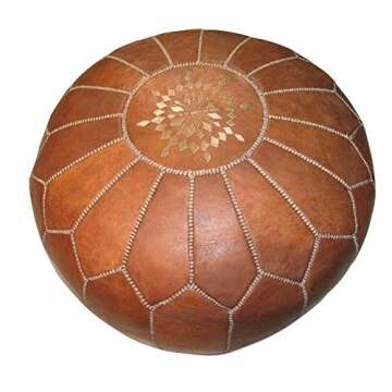 Stuffed Handmade Genuine Leather Moroccan Pouf, Ottoman (Tan)