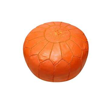 Stuffed Handmade Genuine Leather Moroccan Pouf, Ottoman (Tan)