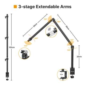 VIJIM LS08 Flexible Overhead Camera Mount Desk Stand, Webcam Stand Microphone Boom Arm Tabletop Photography Videography Live Stream Table clamp Mount