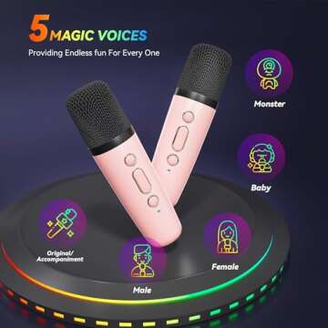 Karaoke Machine for Kids Adults, Portable Bluetooth Mini Karaoke Microphone Singing Speaker with 2 Mic and Light,Toys for All Smartphones,Birthday, Family,Home Party (Pink)