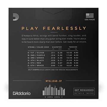 D'Addario Guitar Strings - NYXL Electric Guitar Strings - NYXL1046-3P - Unrivaled Strength, Tuning Stability, Enhanced Mid-Range - For 6 String Guitars - Made in the USA - 10-46 Regular Light, 3-Pack