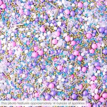 Unicorn Sprinkle Mix| Made In USA By Sprinkle Pop| Pastel Pink Purple Blue White Sprinkles with Unicorn Wafer Paper and Gold Dragees For Decorating Princess Birthday Cakes Cupcakes Donuts Cookies, 2oz