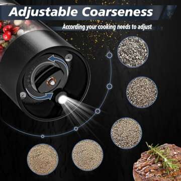 Rechargeable Electric Salt and Pepper Grinder Set with Adjustable Coarseness,One Hand Operation Automatic Salt and Pepper Mill Grinder Shakers with led Lights,2 Packs