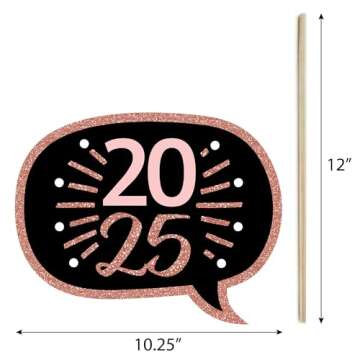 Big Dot of Happiness Rose Gold Happy New Year Party Supplies, 2025 New Year's Eve Photo Booth Props Kit, 2025 New's Years Glasses, New Year's Party Decorations, 20 Count