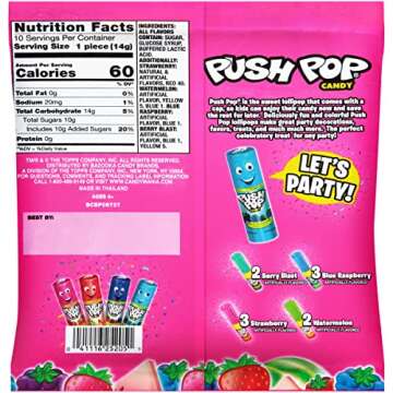 Push Pop Candy Lollipops - Individually Wrapped Variety Candy Party Pack - 10 Count Lollipops in Assorted Fruity Flavors - Fun Candy for Gifts, Celebrations, Party Favors, Gift Baskets, & Birthdays