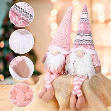 D-FantiX Pink Christmas Valentine Gnomes Decorations, 2Pack Handmade Swedish Tomte Gnome with LED Lighting Nose Scandinavian Figurine Pink Gnomes Plush Elf Valentines Day Decor Long Leg