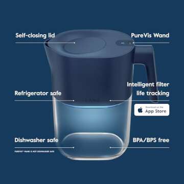 LARQ Pitcher PureVis 1.9L/ 8-Cup | Self-Cleaning UV Water Filter Pitcher for Tap and Drinking Water | Removes Chlorine, PFAS, PFOS, and More | Plant-Based Carbon Filter, 1-Year Warranty