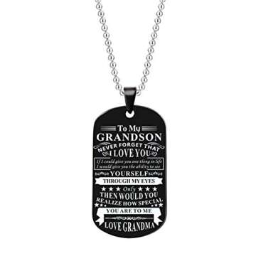 Sisadodo Gifts for Grandson Grandma Never Forget That I Love You to Grandma Military Dog Tags Inspirationa Necklace Birthday Christmas Gifts for Grandson from Grandma Grandmother