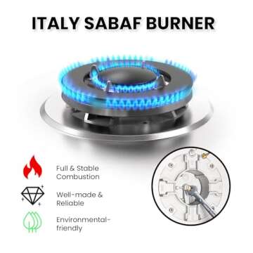 TOPWISH 2 Burner Propane Gas Cooktop, 12" Inch LPG/NG Built-in Gas Stove Top with 2 ITALY SABAF Sealed Burners 18,000BTU, Stainless Steel, RV Stove Top with Thermocouple Protect, Apartment, Outdoor