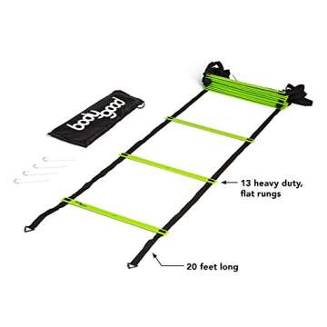 BodyGood Pro Athlete Grade Speed Agility Ladder – Extra-Long, 20 Foot Quick Ladder with Durable Flat Rungs for Easy Set Up and Consistent Workout. Includes Free Carrying Bag and Online Training Video