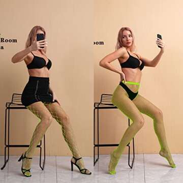 VEBZIN 2 Style Mesh Green Fishnet Stockings Tights High Waist Pantyhose Fishnets Tights for Women