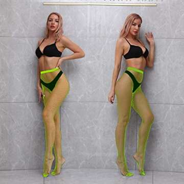 VEBZIN 2 Style Mesh Green Fishnet Stockings Tights High Waist Pantyhose Fishnets Tights for Women