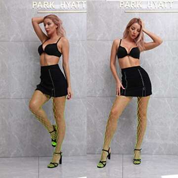 VEBZIN 2 Style Mesh Green Fishnet Stockings Tights High Waist Pantyhose Fishnets Tights for Women