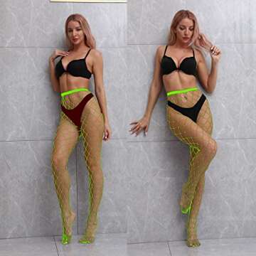 VEBZIN 2 Style Mesh Green Fishnet Stockings Tights High Waist Pantyhose Fishnets Tights for Women