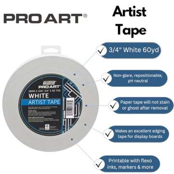 PRO ART Artist Tape, 3/4-Inch by 60-Yard, White, 3/4-inch x 60-Yard Roll