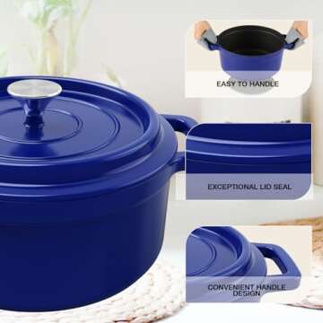 MEIGUI 4QT Cast Iron Dutch Oven, Enameled Non-Stick Dutch Oven, Round Dutch Oven Pot with Lid, Pre-Seasoned Large Dutch Oven Liners, for Sourdough Bread Baking, Braising, Soups, Family Sharing, Blue