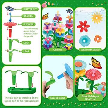 YEEBAY Flower Garden Building Toys for Girls Age 3, 4, 5, 6, 7 Year Old - STEM Gardening Pretend Toys for Kids - Stacking Game for Toddlers Play Set - Educational Activity for Preschool (148 PCS)