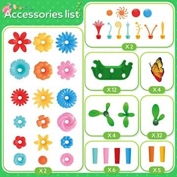 YEEBAY Flower Garden Building Toys for Girls Age 3, 4, 5, 6, 7 Year Old - STEM Gardening Pretend Toys for Kids - Stacking Game for Toddlers Play Set - Educational Activity for Preschool (148 PCS)