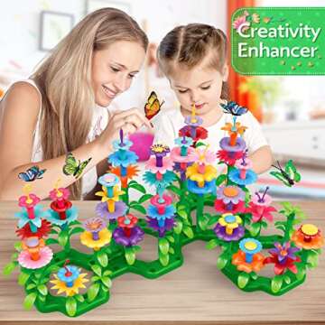 YEEBAY Flower Garden Building Toys for Girls Age 3, 4, 5, 6, 7 Year Old - STEM Gardening Pretend Toys for Kids - Stacking Game for Toddlers Play Set - Educational Activity for Preschool (148 PCS)