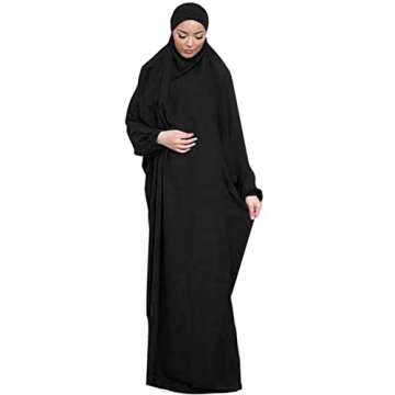 khalat Islamic Women Prayer Dress 1PC Lightweight Arab Bat Sleeve Abaya Modest Maxi Jilbab, Black