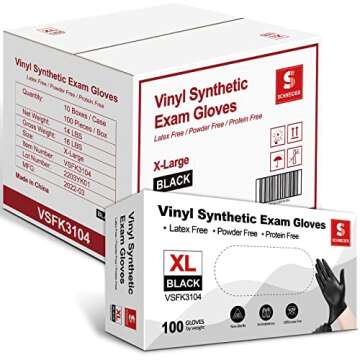 Schneider Black Vinyl Exam Gloves, 4mil, Disposable Gloves Latex-Free, Plastic Gloves for Medical, Cooking, Cleaning, and Food Prep, Surgical Gloves, Powder-Free, Non-Sterile, 1000-ct Case (XL)