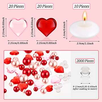 MTLEE 2116 Pieces Valentine's Day Vase Fillers Red Love Pearl Vase Fillers Floating Candles Centerpiece with 10 Floating Candles for Vase Table Dating Festival Home Valentine's Day(Love Style)